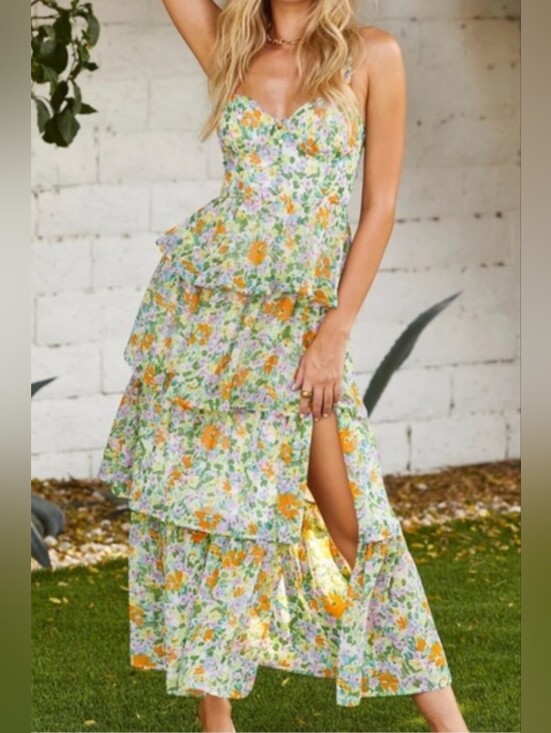 Astr Dresses & Skirts - Astr The Label Midsummer Floral Tiered Maxi Dress Small Fairy Whimsy Coquette